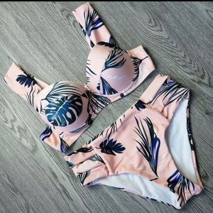 🌴💥Palm Print Push Up High Waist Bikini
